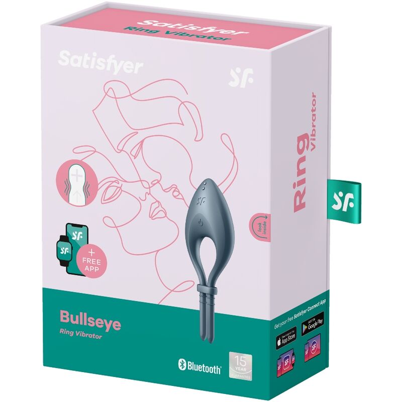 SATISFYER - VIBRAČNÍ KROUŽEK BULLSEYE S APLIKACÍ, ŠEDÝ