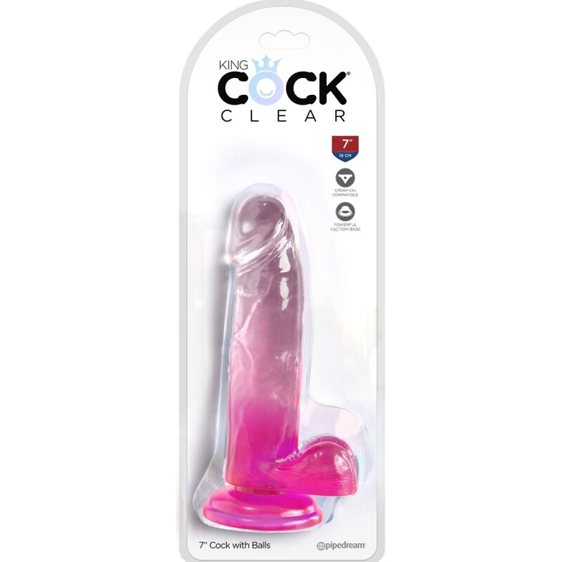 KING COCK - PRŮHLEDNÝ REALISTICKÝ PENIS S KURVAMI 15,2 CM RŮŽOVÝ