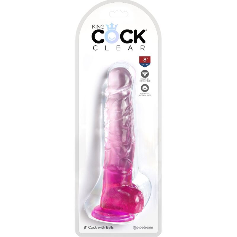 KING COCK - PRŮHLEDNÝ REALISTICKÝ PENIS S KURVAMI 16,5 CM RŮŽOVÝ