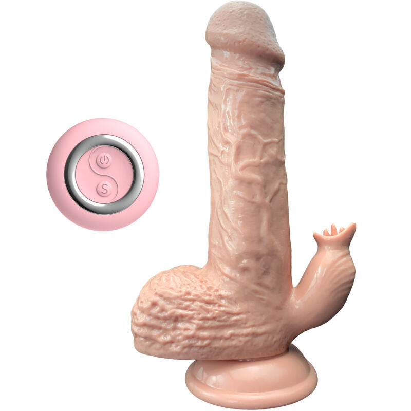ARMONY - REALISTICKÝ VIBRÁTOR A TLAČNÉ DILDO SE STIMULAČEM JAZYKA 19 CM