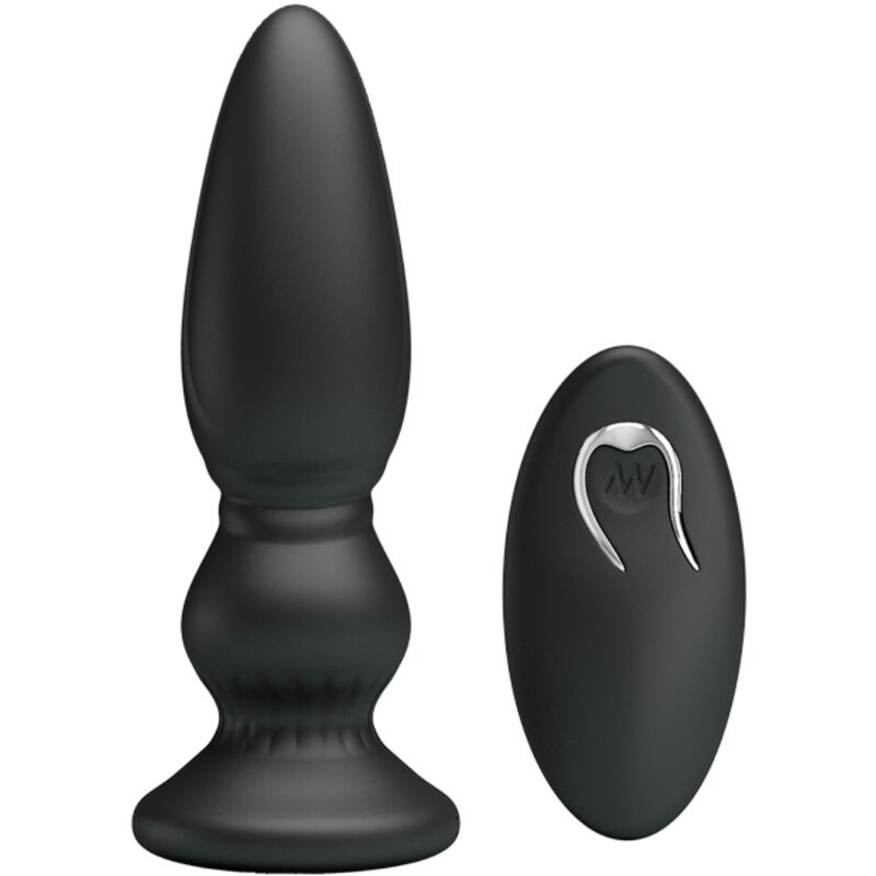 MR PLAY - VÝKONNÝ VIBRÁTOR S DÁLKOVÝM OVLÁDÁNÍM ANÁLNÍHO KOLEČKU ČERNÝ