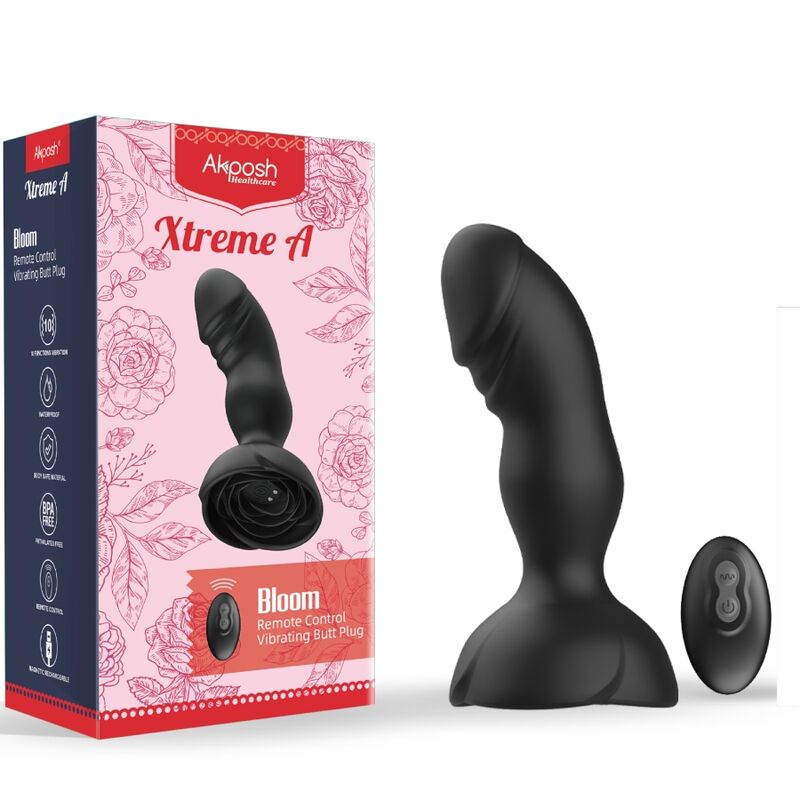 ARMONY - EXTREME A BLOOM ROSE VIBRÁTOR A ANÁLNÍ KOlík S DÁLKOVÝM OVLÁDÁNÍM, ČERNÁ