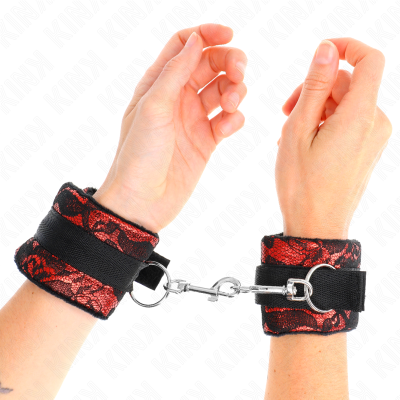KINK - KRÁTKÉ SAMETOVÉ KRAJKOVÉ ZÁPĚSTNÍ PÁSKY S NYLONOVÝM UZAVÍRÁNÍM ČERVENO-ČERNÉ 23 X 6,5 CM