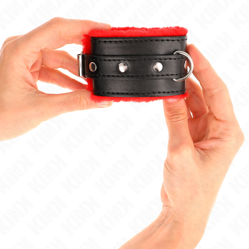KINK - PRÉMIOVÉ ZÁPĚSTNÍ PÁSY S KOŽEŠINOVOU PODŠÍVKOU, ČERVENÉ S ČERNÝM PÁSKEM, NASTAVITELNÉ 17-29 CM X 6 CM