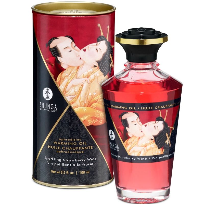 SHUNGA - MASÁŽNÍ OLEJ S TEPLÝM EFEKTEM JAHOD A CAVA 100 ML