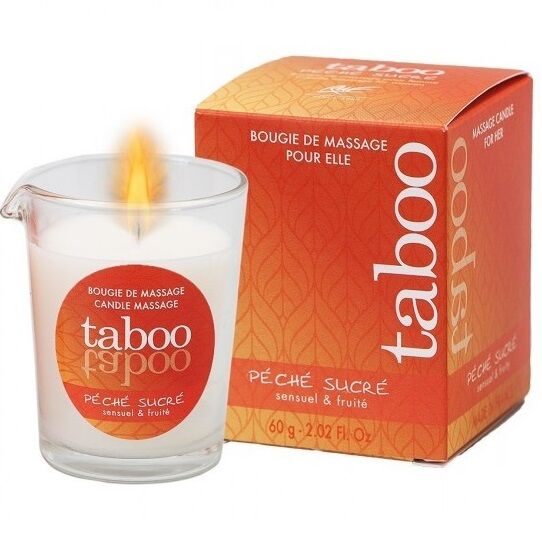 RUF - MASÁŽNÍ SVÍČKA TABOO PRO ŽENY PECHE SUCRE NEKTARINKOVÁ AROMA