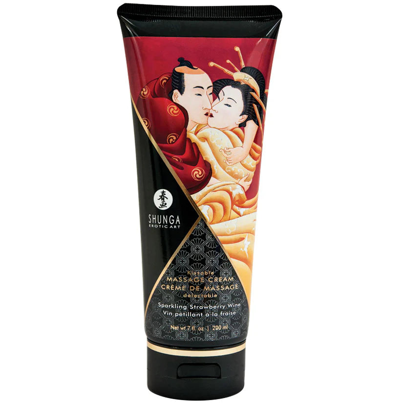 Shunga Kissable masážní krém-šumivé jahodové víno