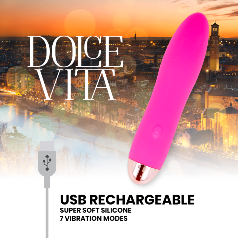DOLCE VITA - DOBÍJECÍ VIBRÁTOR ČTYŘI RŮŽOVÉ 7 RYCHLOSTÍ