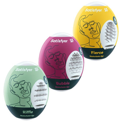 SATISFYER - 3 MASTURBÁTOROVÁ VEJCE RIFFLE, BUBBLE &amp; FIERCE