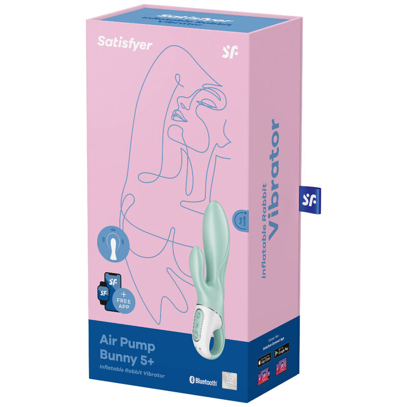 SATISFYER - NAFUKOVACÍ VIBRAČNÍ KRÁLÍČEK S PUMPOU 5+, APLIKACE, ZELENÁ