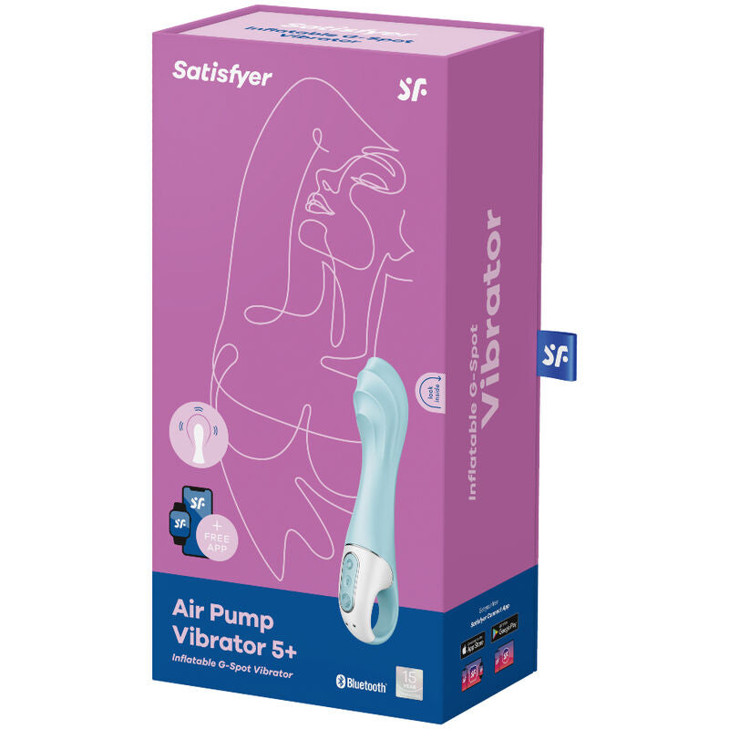 SATISFYER - VIBRAČNÍ ČERPADLO 5+ NAFUKOVACÍ VIBRAČNÍ ČERPADLO PRO G-BOD S APLIKACÍ MODRÝ