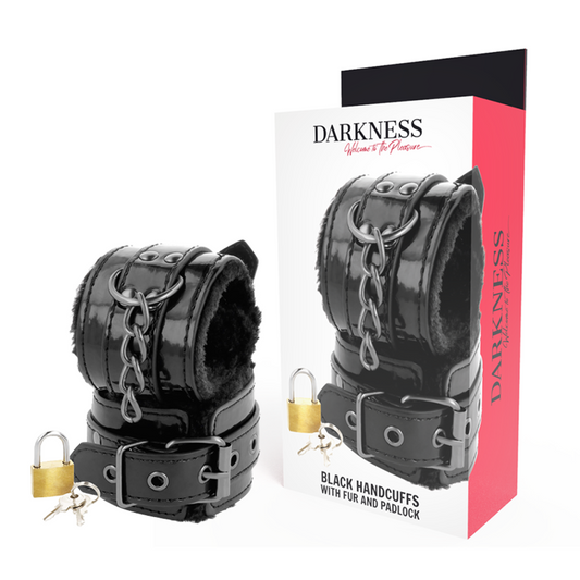 DARKNESS - ČERNÁ NASTAVITELNÁ KOŽENÁ POUTA S VISACÍM ZÁMKEM