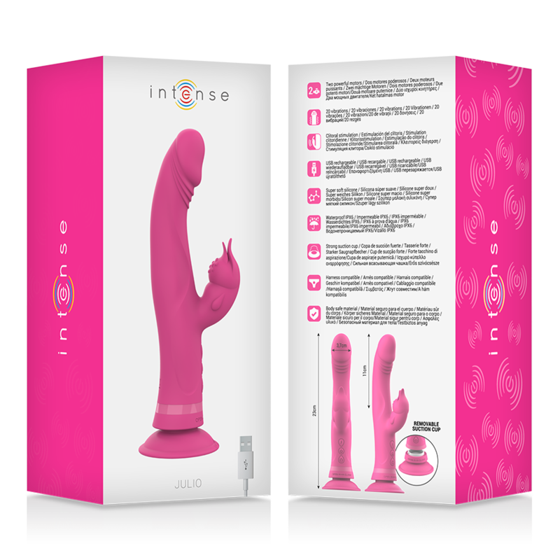 INTENSE - VIBRÁTOR JULIO RABBIT RŮŽOVÝ SILIKON