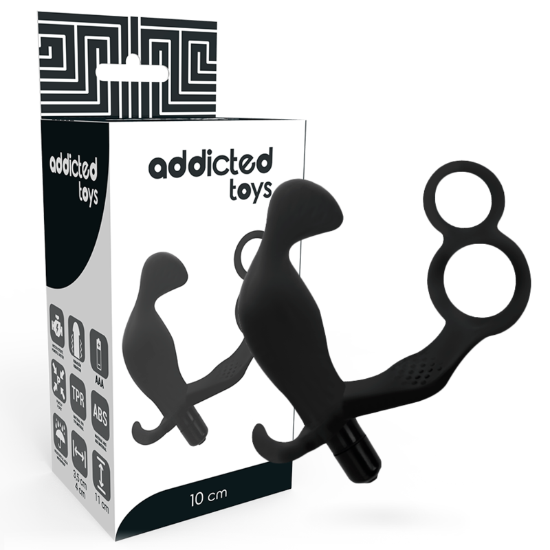 ADDICTED TOYS - ANÁLNÍ KOlík s dvojitým penisovým kroužkem a varlaty, černý