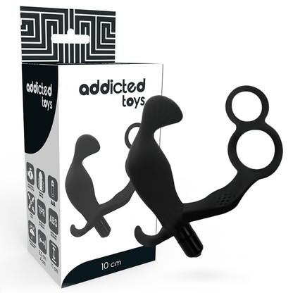 ADDICTED TOYS - ANÁLNÍ KOlík s dvojitým penisovým kroužkem a varlaty, černý
