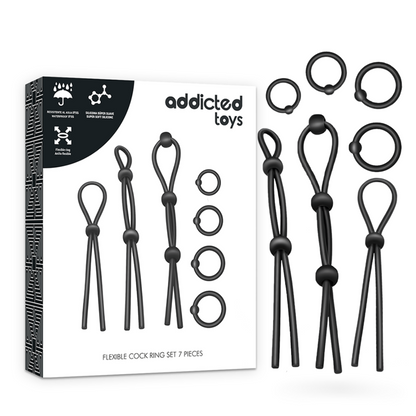 ADDICTED TOYS - SADA FLEXIBILNÍCH SILIKONOVÝCH EROTICKÝCH KROUŽKŮ, 7 DÍLŮ