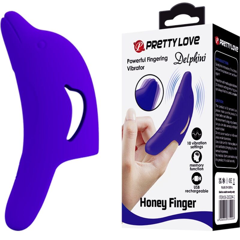 PRETTY LOVE - DELPHINI VÝKONNÝ TMAVĚ MODRÝ STIMULÁTOR PRSTŮ