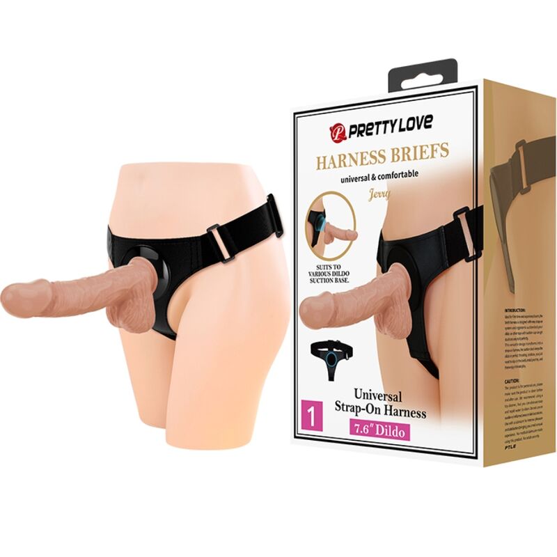 PRETTY LOVE - POSTROJ UNIVERZÁLNÍ POSTROJ S DILDEM JERRY 21,8 CM PŘÍRODNÍ