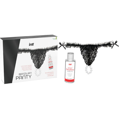 INTT RELEASES - BRAZÍLSKÉ ČERNÉ KALHOTKY S PERLAMI A LUBRIKAČNÍM GELEM 50 ML