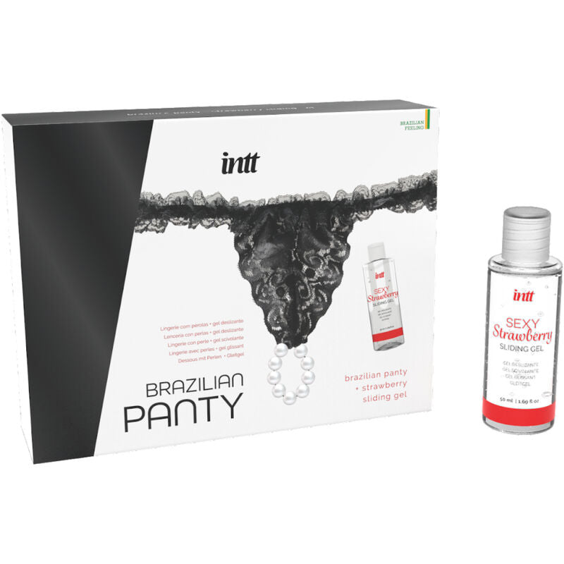 INTT RELEASES - BRAZÍLSKÉ ČERNÉ KALHOTKY S PERLAMI A LUBRIKAČNÍM GELEM 50 ML