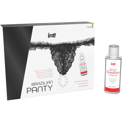 INTT RELEASES - BRAZÍLSKÉ ČERNÉ KALHOTKY S PERLAMI A LUBRIKAČNÍM GELEM 50 ML