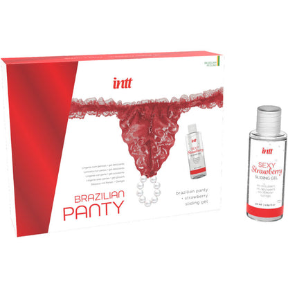 INTT RELEASES - BRAZÍLSKÉ ČERVENÉ KALHOTKY S PERLAMI A LUBRIKAČNÍM GELEM 50 ML