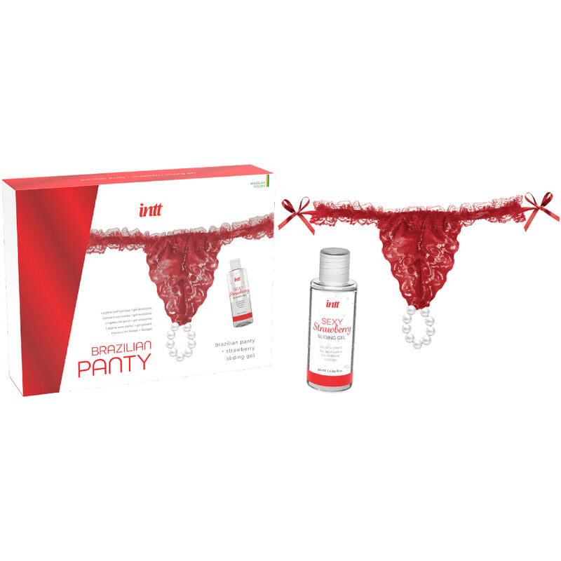 INTT RELEASES - BRAZÍLSKÉ ČERVENÉ KALHOTKY S PERLAMI A LUBRIKAČNÍM GELEM 50 ML