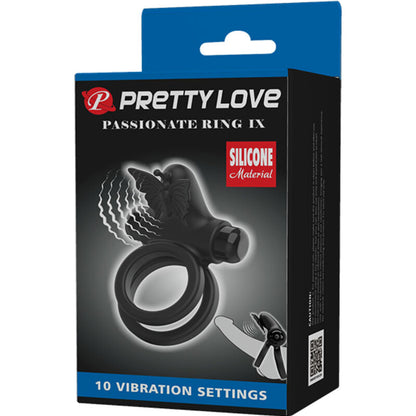 PRETTY LOVE - DVOJITÝ VIBRAČNÍ KROUŽEK S ČERNÝM STIMULAČNÍM POUŽITÍM