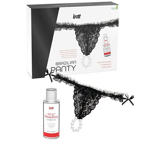 INTT RELEASES - BRAZÍLSKÉ ČERNÉ KALHOTKY S PERLAMI A LUBRIKAČNÍM GELEM 50 ML