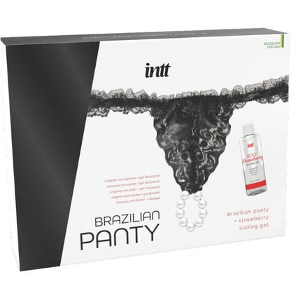 INTT RELEASES - BRAZÍLSKÉ ČERNÉ KALHOTKY S PERLAMI A LUBRIKAČNÍM GELEM 50 ML