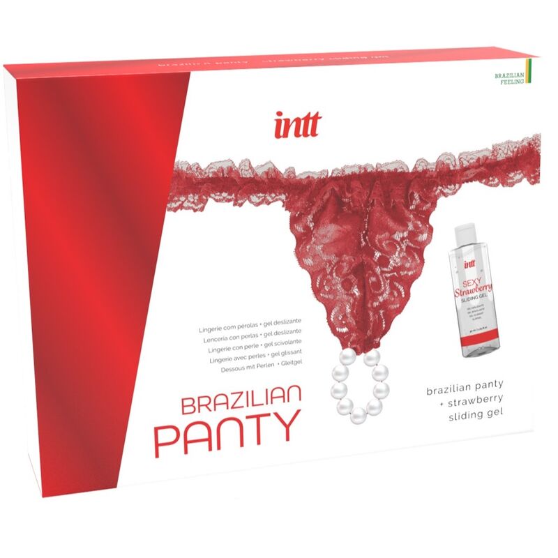 INTT RELEASES - BRAZÍLSKÉ ČERVENÉ KALHOTKY S PERLAMI A LUBRIKAČNÍM GELEM 50 ML
