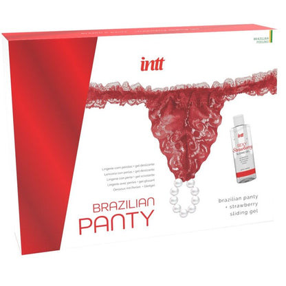 INTT RELEASES - BRAZÍLSKÉ ČERVENÉ KALHOTKY S PERLAMI A LUBRIKAČNÍM GELEM 50 ML
