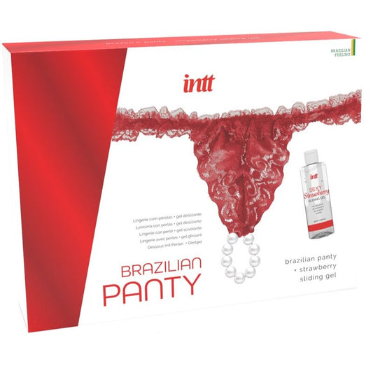 INTT RELEASES - BRAZÍLSKÉ ČERVENÉ KALHOTKY S PERLAMI A LUBRIKAČNÍM GELEM 50 ML
