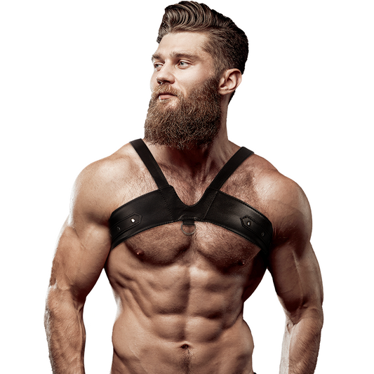 FETIŠ SUBMISSIVNÍ POSTOJ - PÁNSKÝ HRUDNÍ POSTROJ BRIGADE Z EKOKOŽE