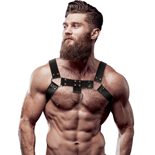 FETIŠ SUBMISSIVNÍ POSTOJ - PÁNSKÝ HRUDNÍ POSTROJ Z EKOKOŽE