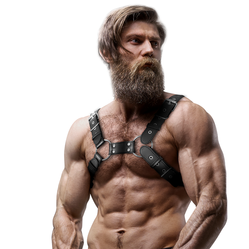 FETIŠ SUBMISSIVNÍ POSTOJ - PÁNSKÝ NASTAVITELNÝ HRUDNÍ POSTROJ PRO BULLDOGY Z EKOKOŽE