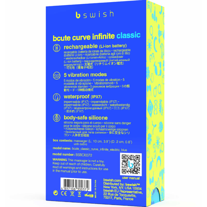 B SWISH - BCUTE CURVE INFINITE CLASSIC DOBÍJECÍ VIBRÁTOR MODRÝ SILIKON