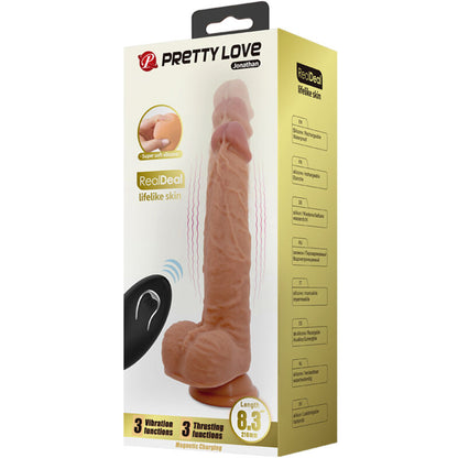 SILIKONOVÉ DILDO PRETTY LOVE JONATHAN 3 VIBRACE + 3 DÁLKY ZAVEDENÍ DÁLKOVÉ OVLÁDÁNÍ 21 CM
