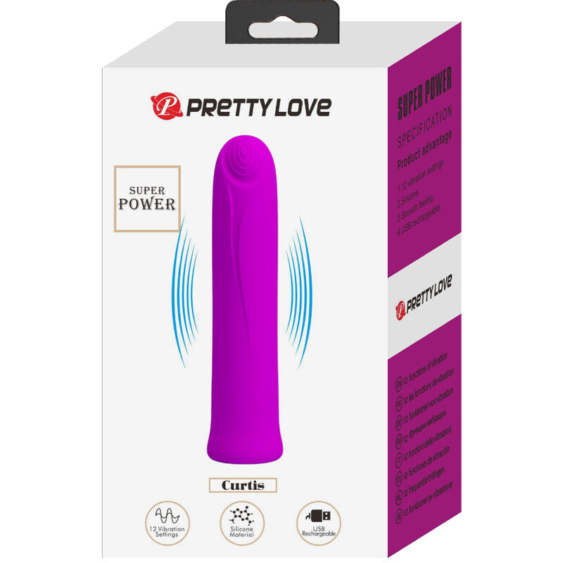 PRETTY LOVE - CURTIS MINI SUPER POWER VIBRÁTOR 12 FIALOVÝCH SILIKONOVÝCH VIBRACÍ