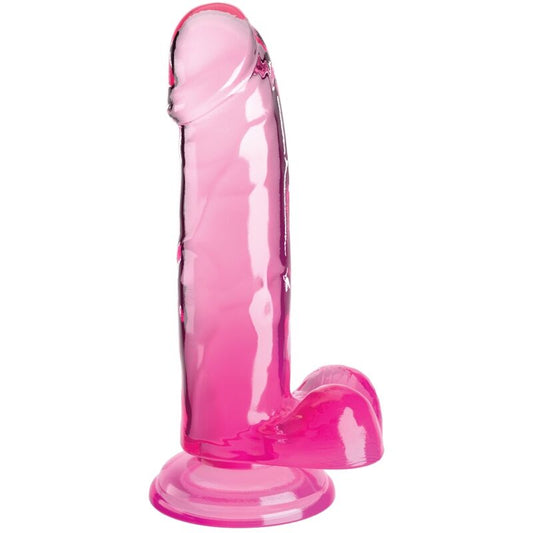 KING COCK - PRŮHLEDNÝ REALISTICKÝ PENIS S KURVAMI 15,2 CM RŮŽOVÝ