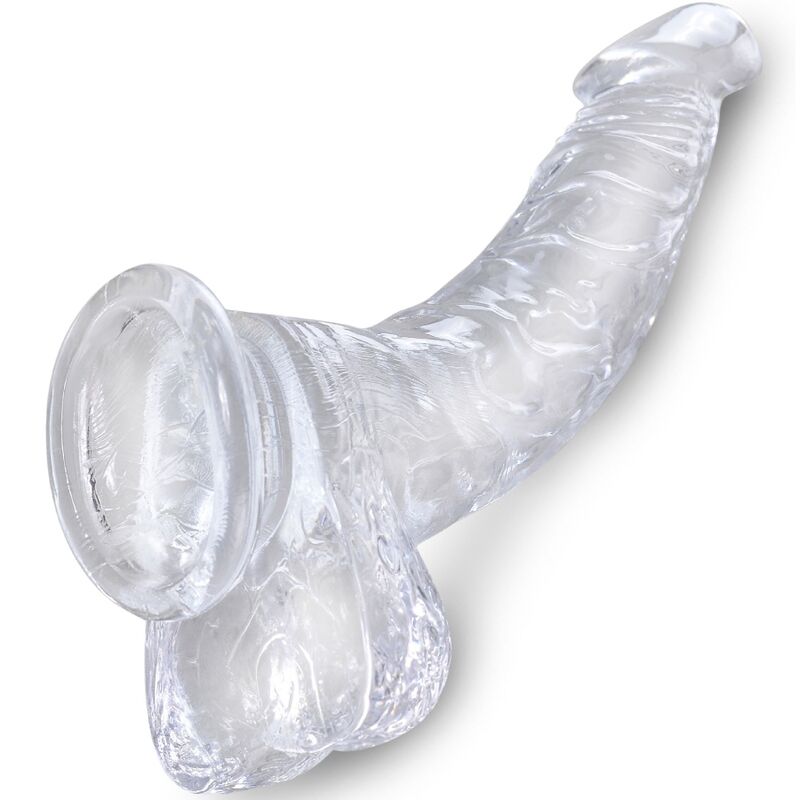KING COCK - PRŮHLEDNÝ REALISTICKÝ ZAKRIVENÝ PENIS S KURVAMI 16,5 CM, TRANSPARENTNÍ