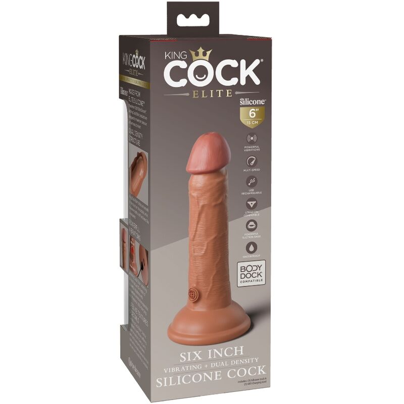 KING COCK - ELITNÍ REALISTICKÉ VIBRAČNÍ SILIKONOVÉ DILDO 15,2 CM KARAMELOVÉ