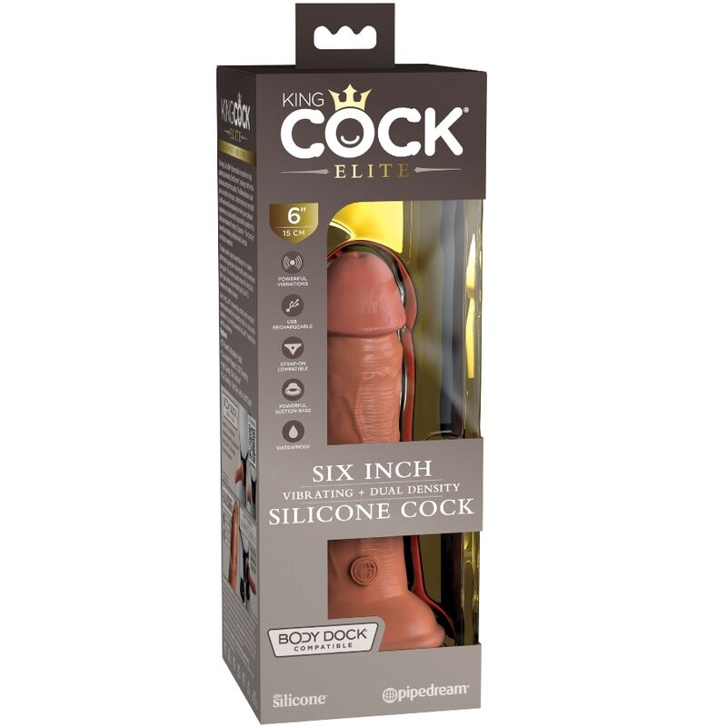 KING COCK - ELITNÍ REALISTICKÉ VIBRAČNÍ SILIKONOVÉ DILDO 15,2 CM KARAMELOVÉ