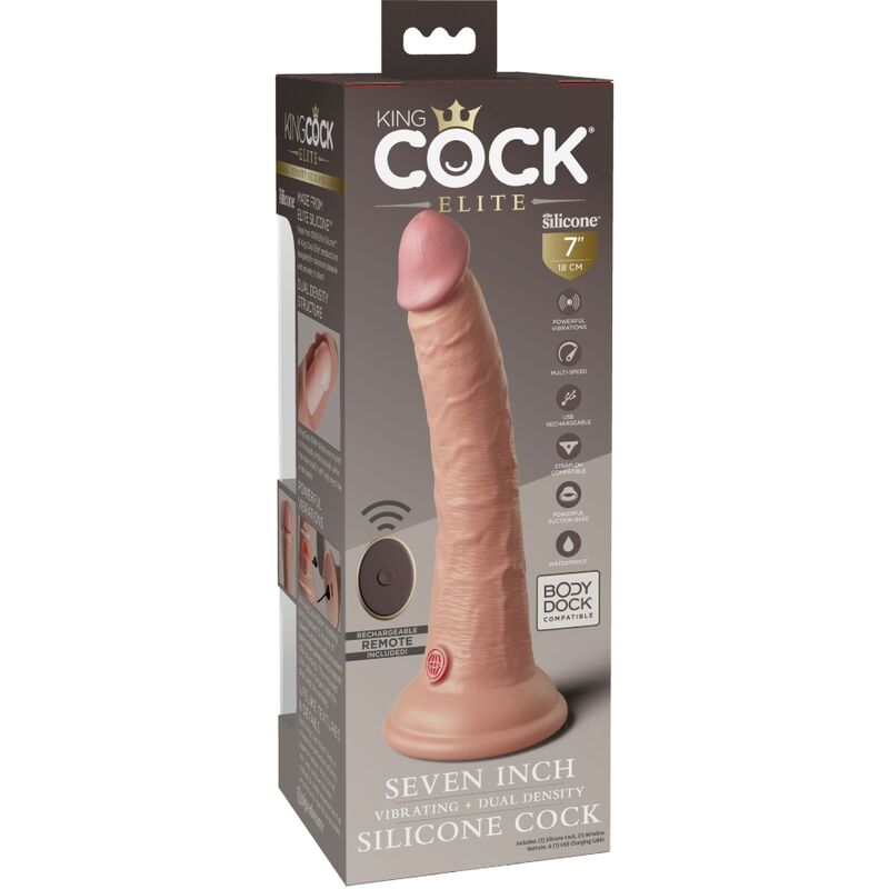 KING COCK - ELITNÍ REALISTICKÝ VIBRAČNÍ DILDO A SILIKONOVÝ DÁLKOVÝ OVLÁDÁNÍ 17,8 CM