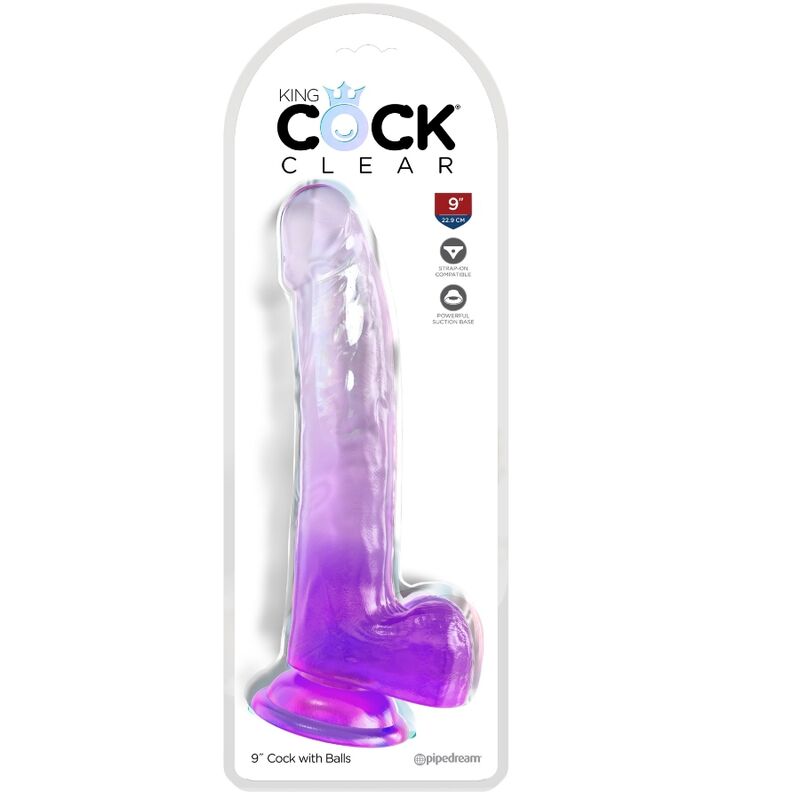 KING COCK - PRŮHLEDNÉ DILDO S VARLATY 20,3 CM FIALOVÉ