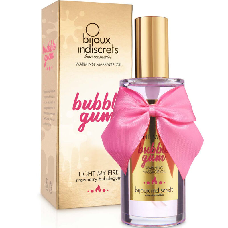 BIJOUX - INDISCRETS LIGHT MY FIRE MASÁŽNÍ OLEJ S TEPLÝM EFEKTEM, PŘÍCHUŤ ŽVÝKAČKY