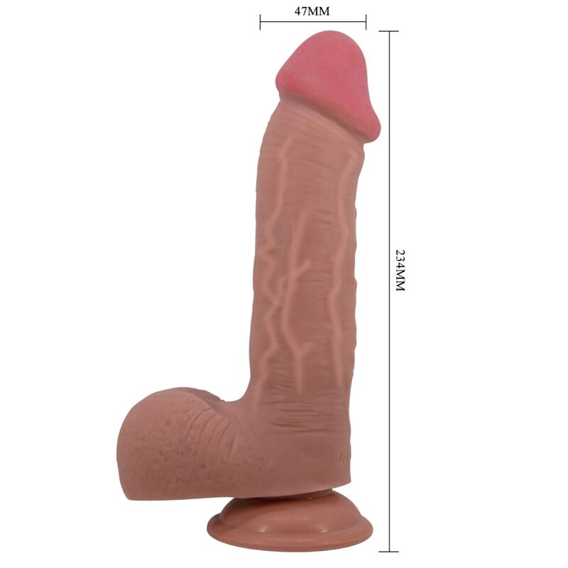 PRETTY LOVE - POSUVNÉ REALISTICKÉ DILDO ŘADY SLIDING SKIN S PŘÍSAVKOU NA KŮŽI, HNĚDÉ 23,4 CM