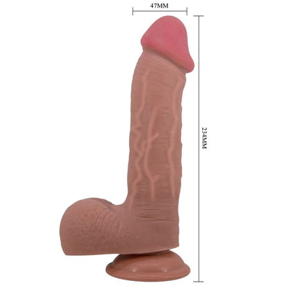 PRETTY LOVE - POSUVNÉ REALISTICKÉ DILDO ŘADY SLIDING SKIN S PŘÍSAVKOU NA KŮŽI, HNĚDÉ 23,4 CM