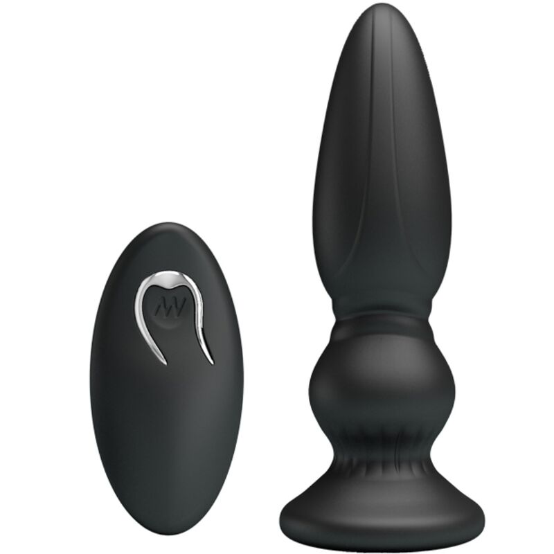 MR PLAY - VÝKONNÝ VIBRÁTOR S DÁLKOVÝM OVLÁDÁNÍM ANÁLNÍHO KOLEČKU ČERNÝ