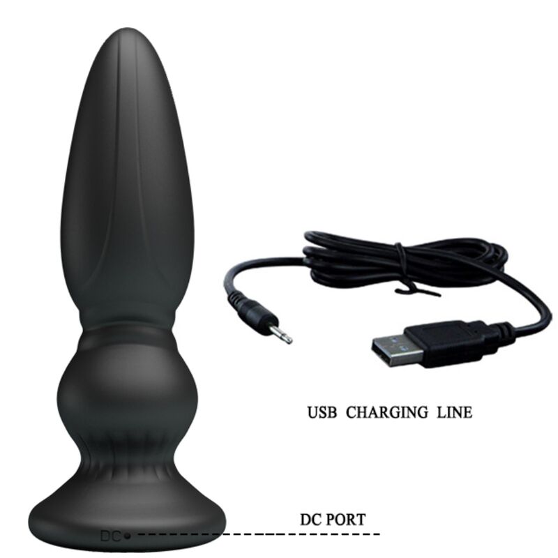 MR PLAY - VÝKONNÝ VIBRÁTOR S DÁLKOVÝM OVLÁDÁNÍM ANÁLNÍHO KOLEČKU ČERNÝ